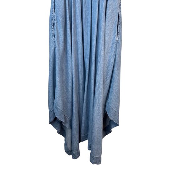 Gap Smocked Medium Empire Waist Blue Midi Dress Asymmetrical Hem - Picture 9 of 12